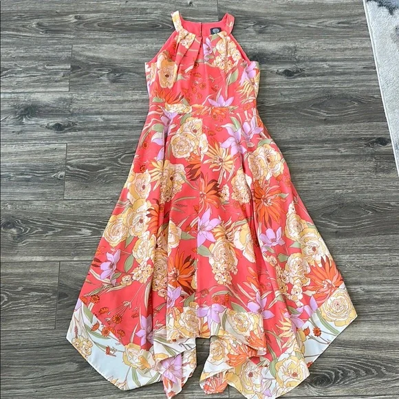 Vince Camuto Halter Handker Cheif Hem Midi Women's Dress Pink : 4